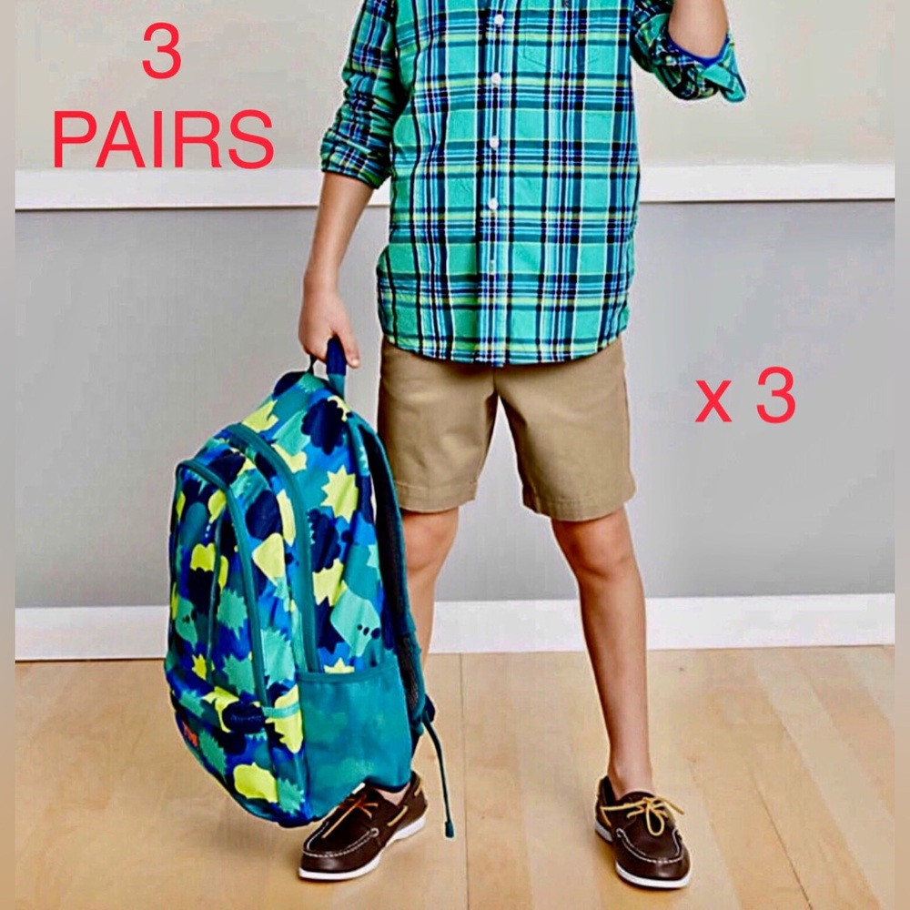 3x ~ Lands End Boys Uniform Chino Beige 100% Cotton Shorts ~ Size 12 ~ Brand New